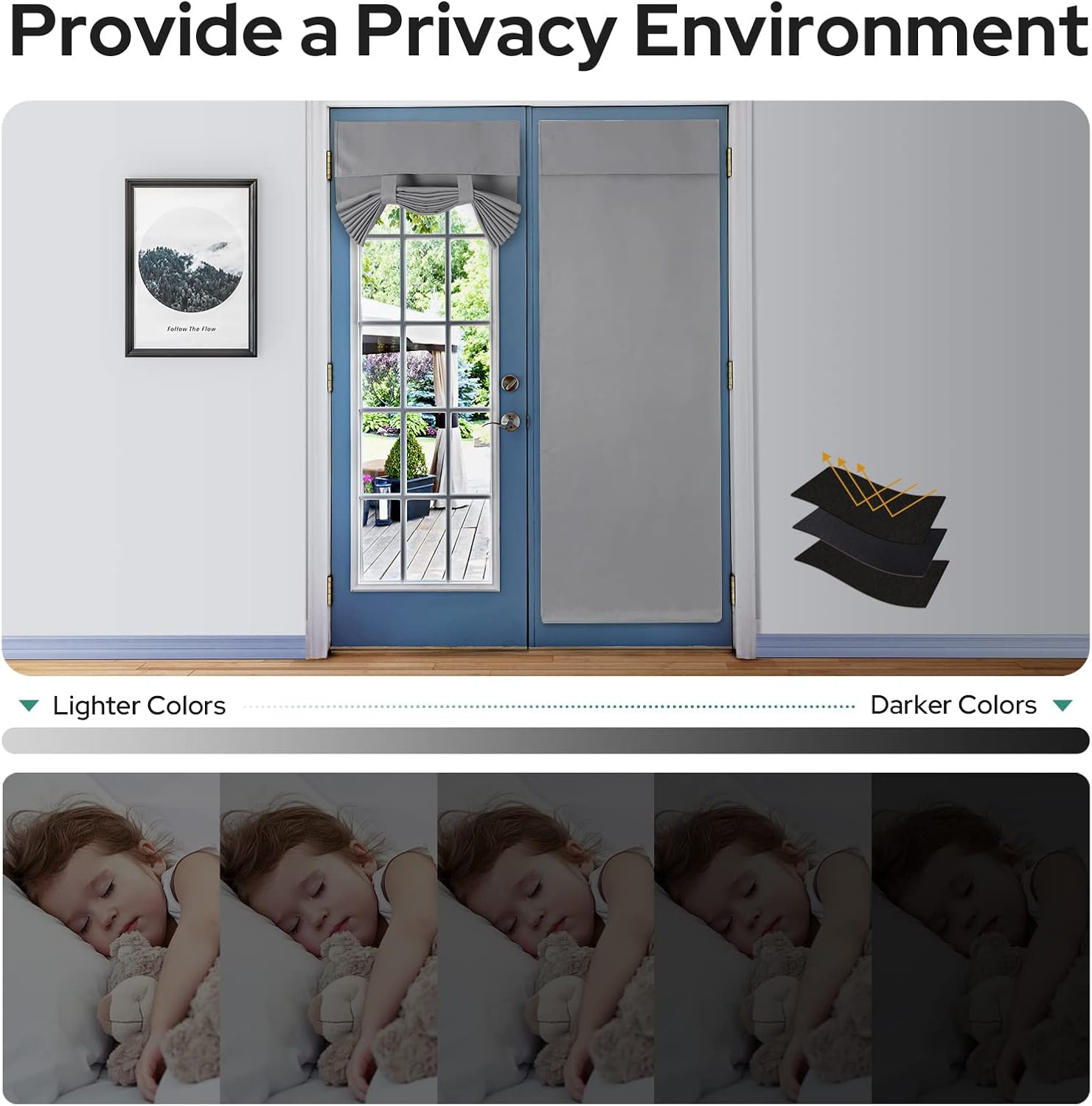 Blackout French Door Curtains for Door Window, Privacy Curtains Set of 2, Shade