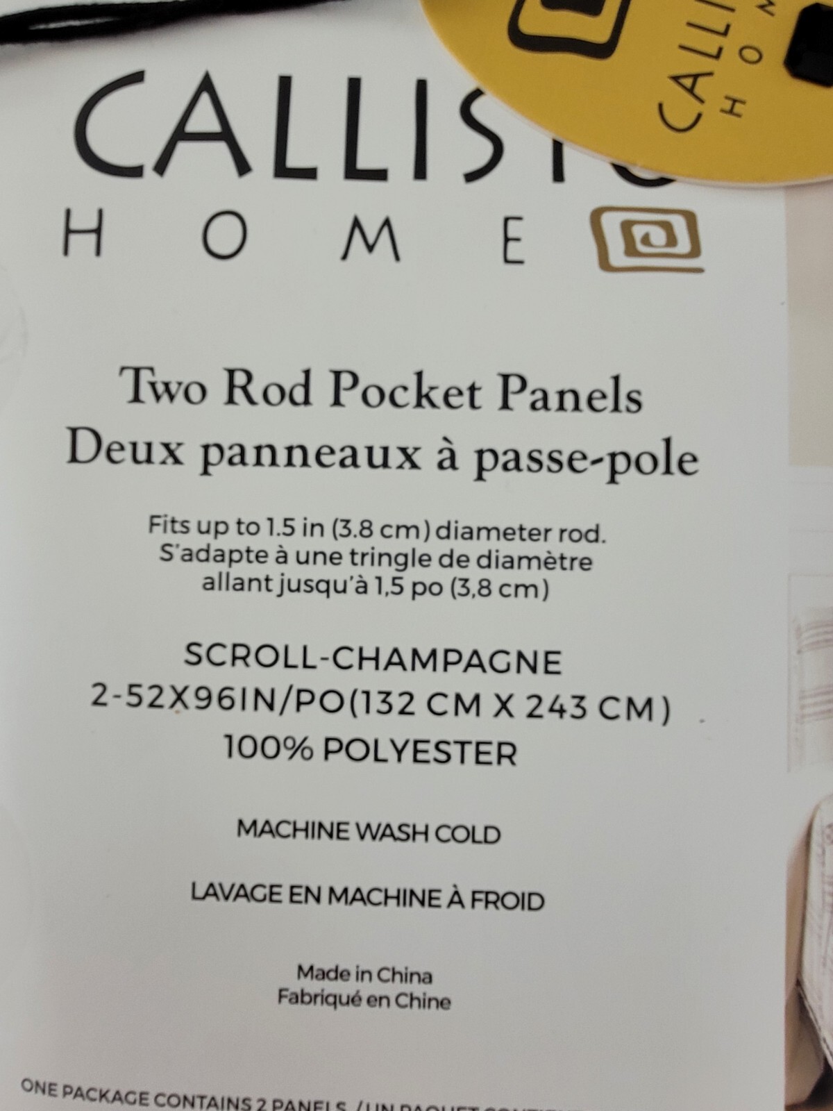 CALLISTO HOME 52 x 96 Scroll Champaign Rod Pocket Curtains SET OF 2 PANELS