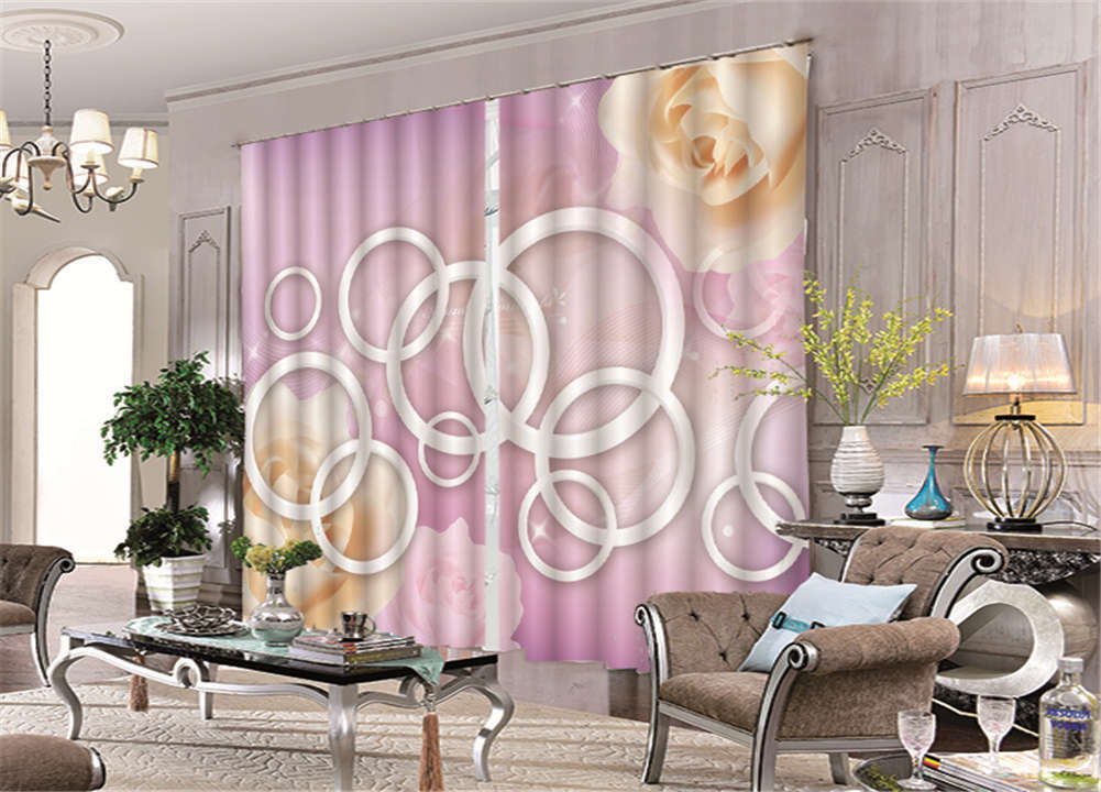 Dreamy Rose And Circle 3D Curtain Blockout Photo Printing Curtains Drape Fabric