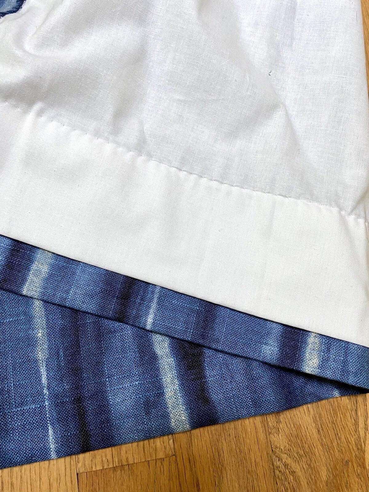 PAIR Custom DESIGNER Linen Indigo Blue Stripes Lined Panels DRAPES 91”x24”NEW