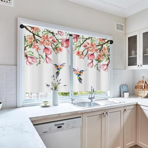 Flower Bird Kitchen Curtains Spring Butterfly Window Curtains Valance and Tier