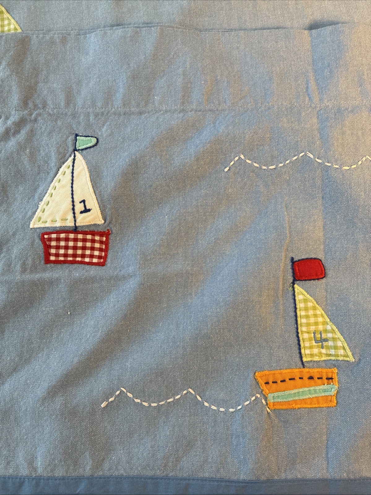 2 Pottery Barn Kids Blue Sailboat Fish Blue Valances Lined Curtains 17″x43″
