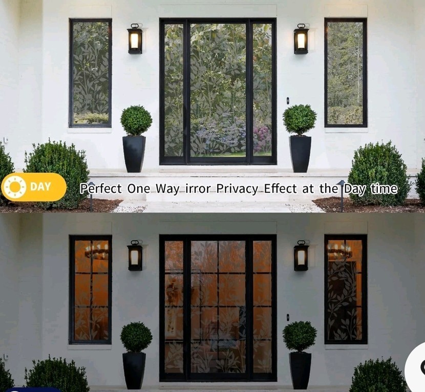 Window Covering One-Way Mirror Privacy Film Green Leaves Design 23.6″ x 78.7″