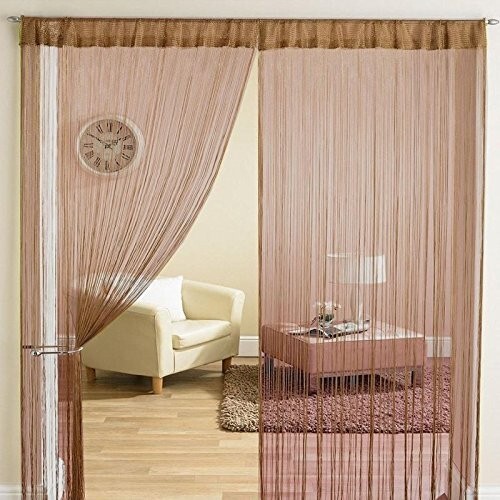 2 Piece Beautiful Polyester Door Threads String Curtain 7ft, Aqua Brown