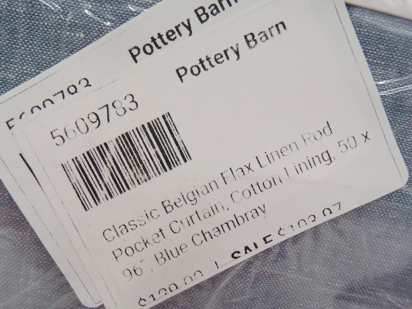 Pottery Barn Classic Belgian Drape Cotton Lined Blue Chambray 50x 96″ A1014