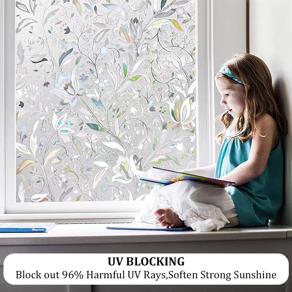 Tulip Window Privacy Film Static Cling Stained Glass Sticker for Bathroom