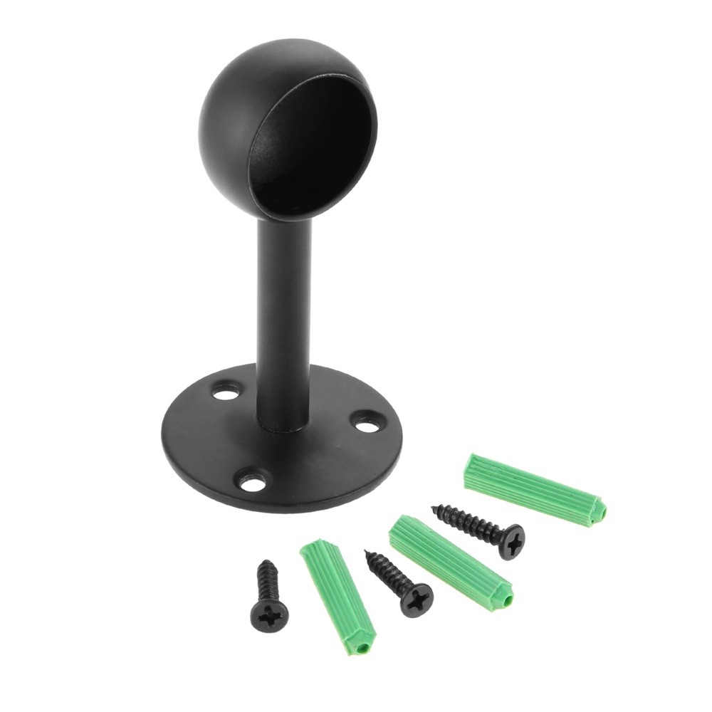 2Pcs Flange Rod Holders Closet Pole Socket Round Black Stainless Steel 5 Size