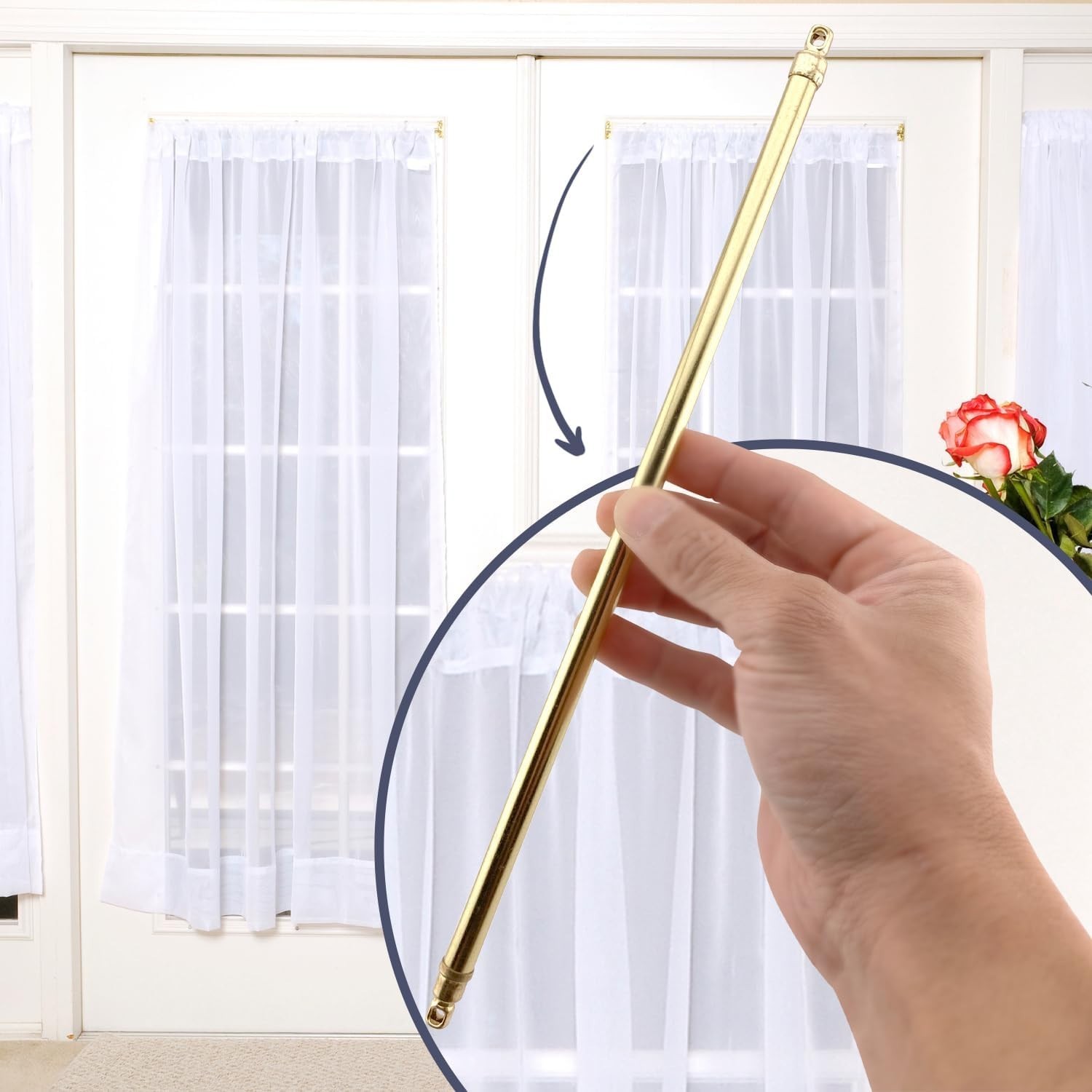 4 PACK: Amazing Drapery Hardware Swivel Sash Curtain Rod, BRASS adjust 21-38″
