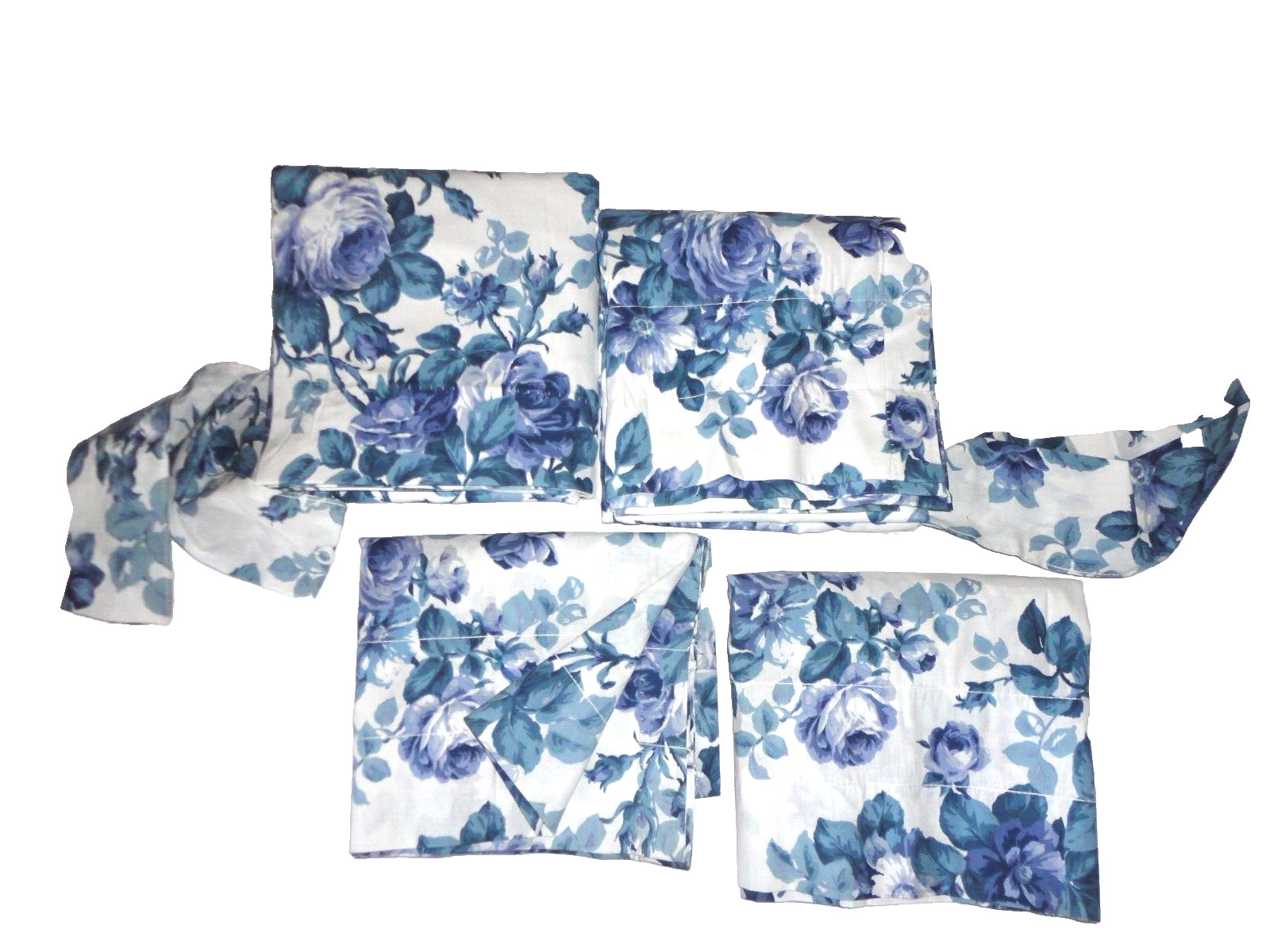 SPRINGS VICTORIAN COTTAGE BLUE WHITE FLORAL (6PC) CURTAINS PANELS & VALANCES