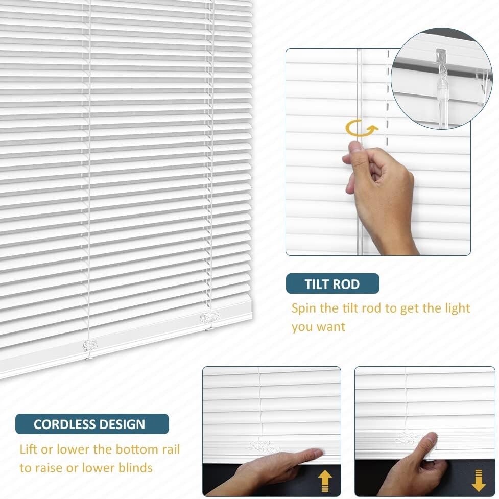 Mini Blinds for Windows Cordless Vinyl Venetian Blinds Anti-UV Waterproof shades