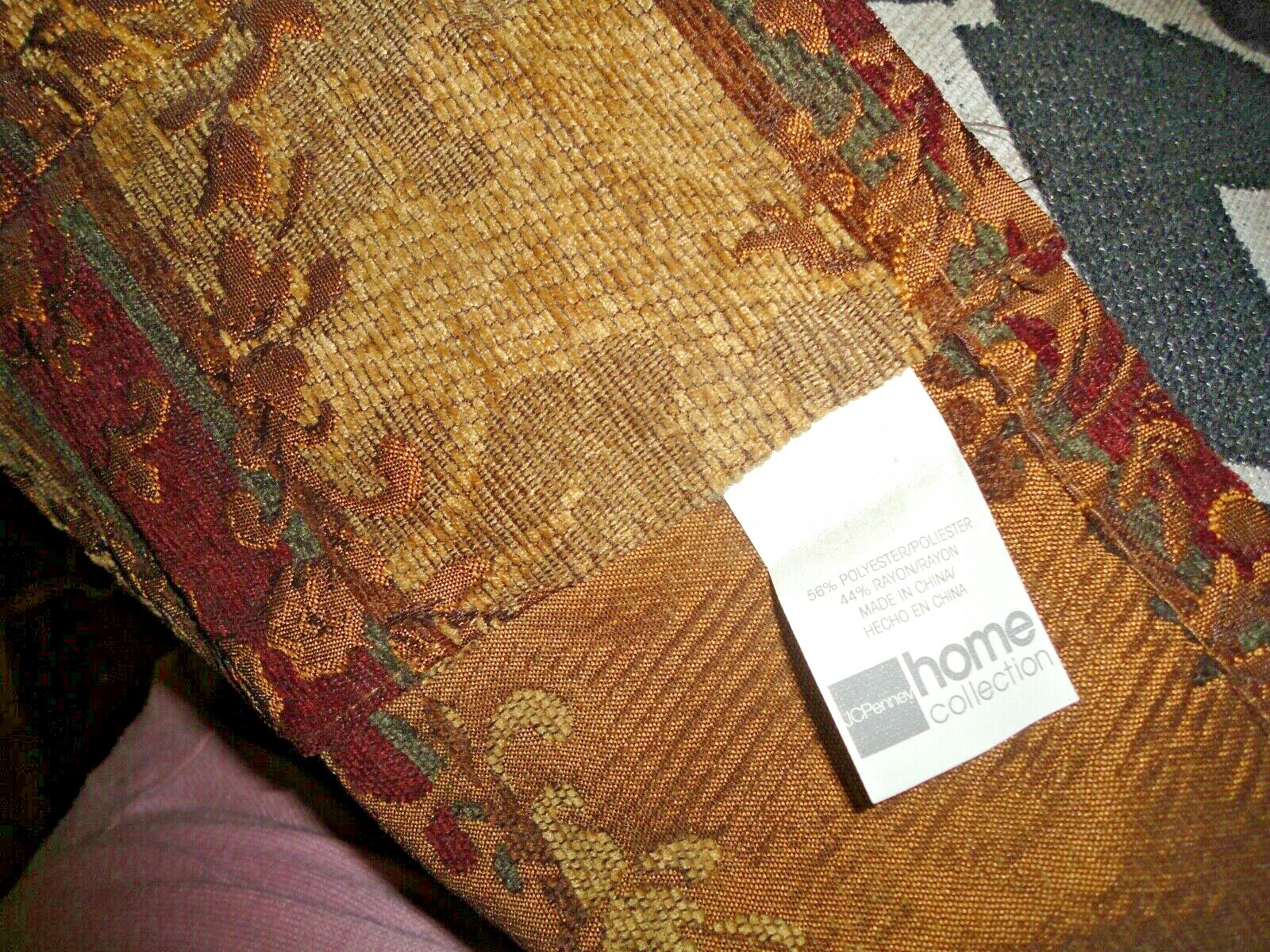 JCP PENNEY RIALTO CHENILLE CAMEL MAROON GOLD FLORAL (1) SCALLOPED VALANCE 52X22