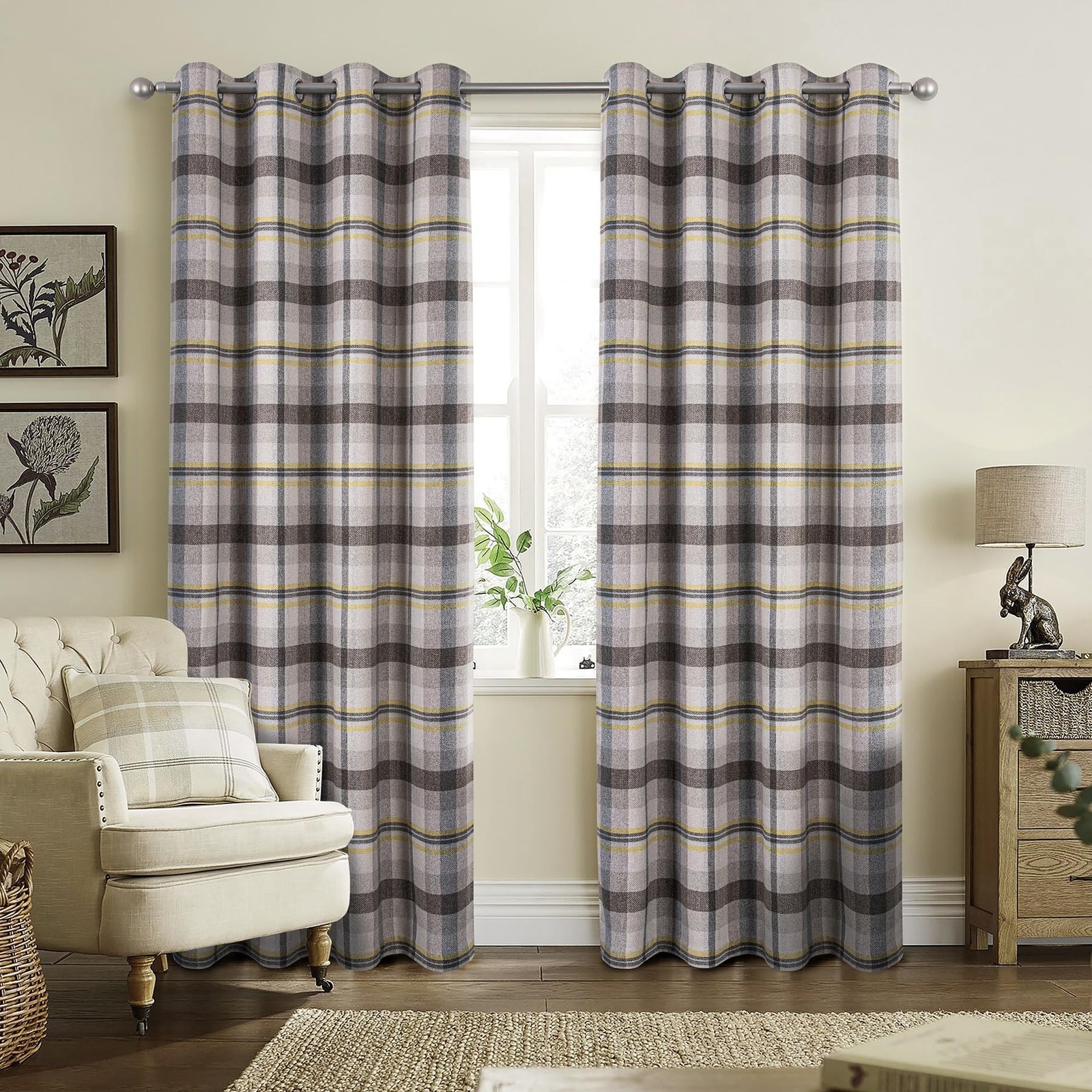 always4u Woolen Check Curtains 100% Blackout Highland Tartan Curtain Living
