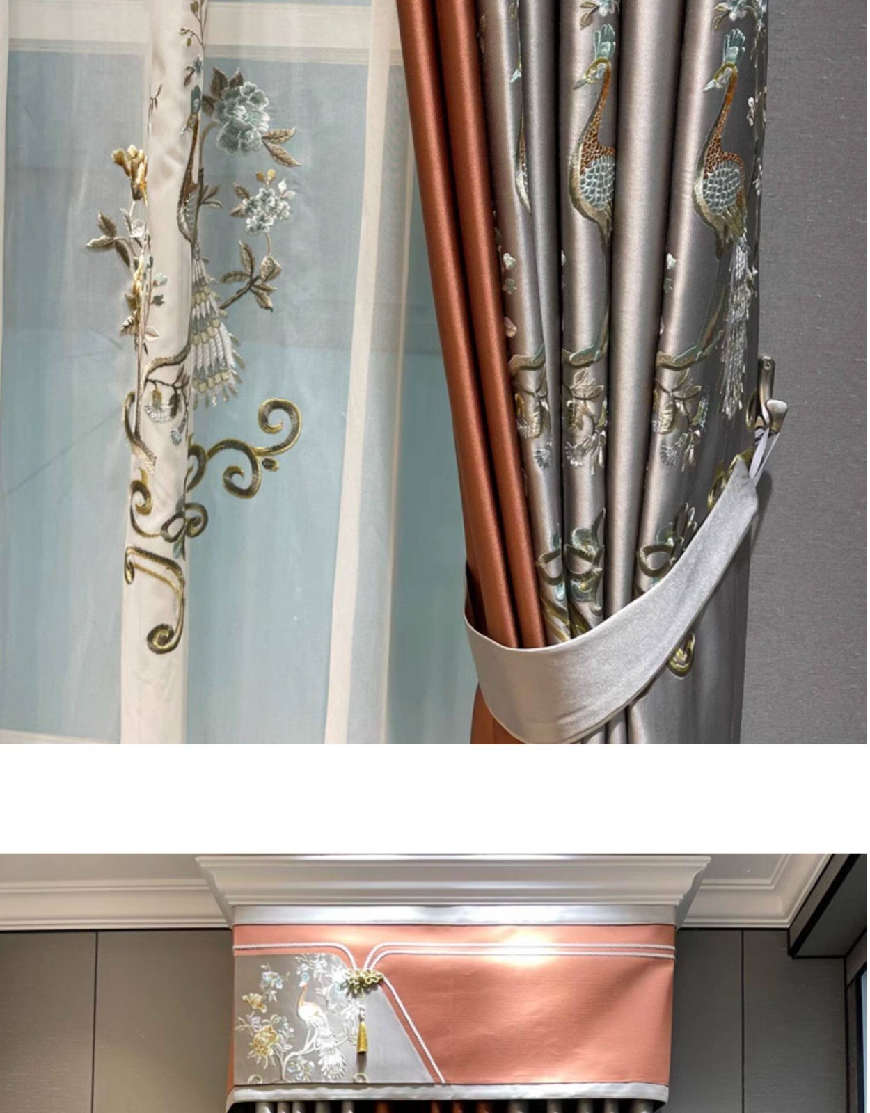 classical embroidery European valance cloth silk peacock curtain tulle M1882