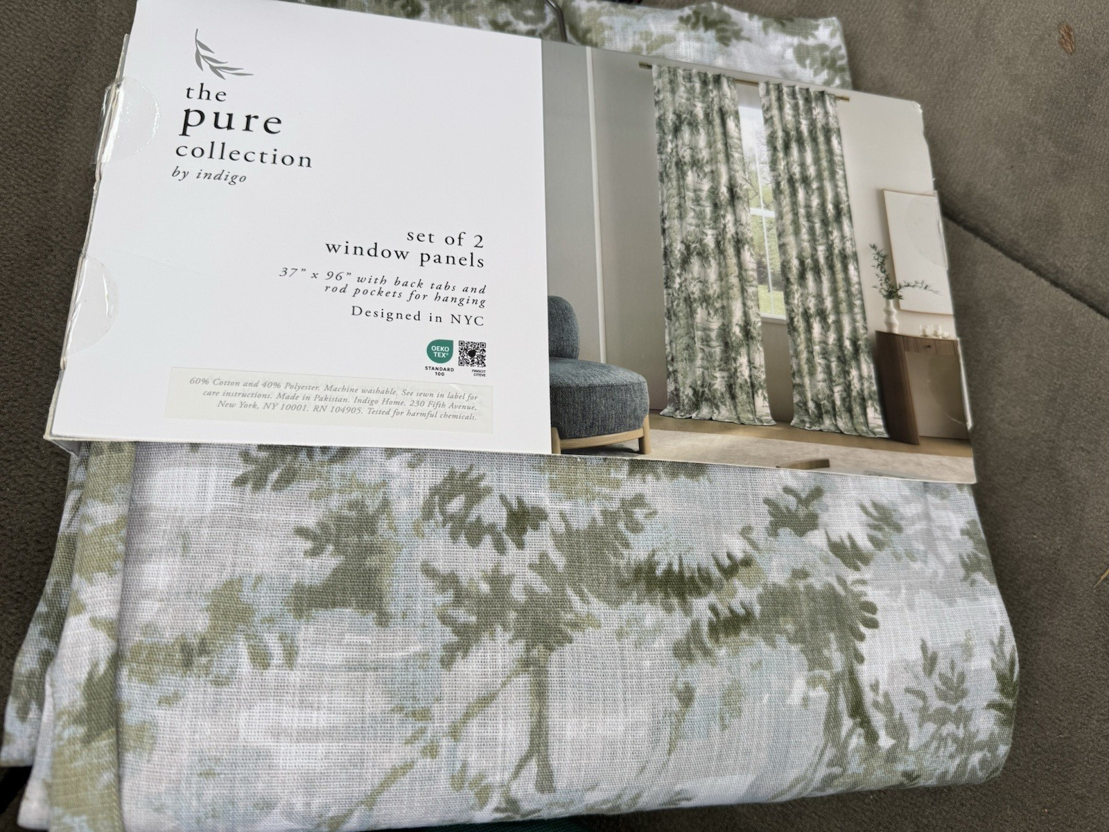 3 sets The Pure Collection by Indigo 2 Linen Window Panels 37×84 Olive Green