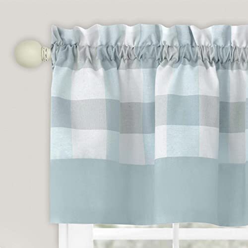 Modern Country Farmhouse Bordered Plaid Buffalo Checkered Rod Pocket Blue