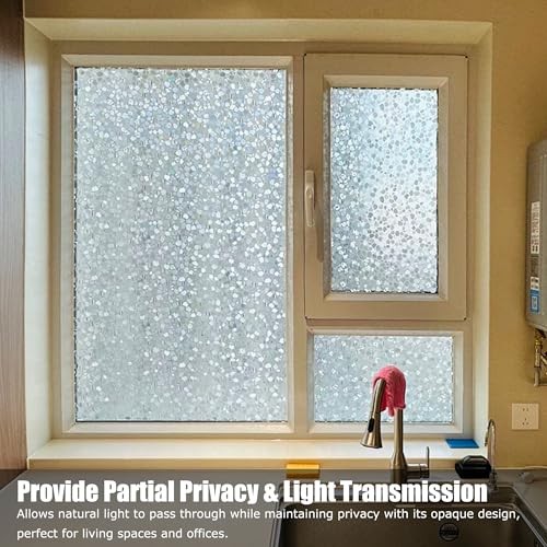 Window Privacy Film, 3D Prism Stone Static Clings Stained Glass 23.62″ x 78.74″