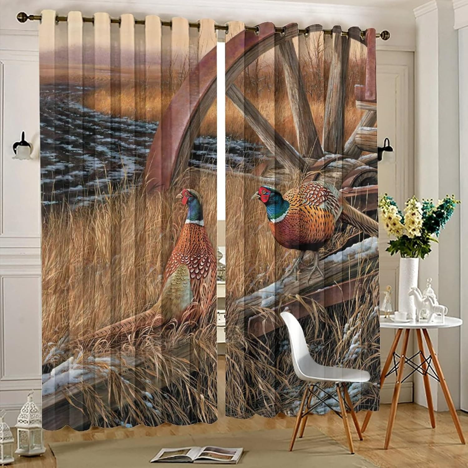 Rustic Pheasants Blackout Curtains – Camouflage Wildlife Pheasants Retro Forest