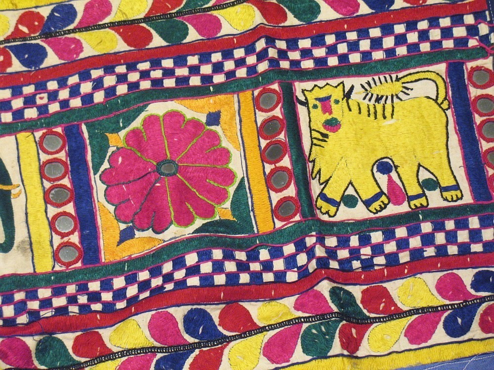 Antique Kutch Textile Valance Embroidery Window Door Handmade Mirror Topper 46in
