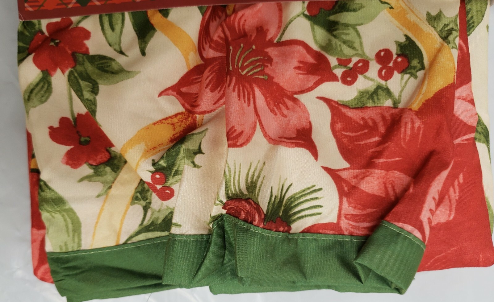 3pc Curtains Set:2 Tiers (28″)& Valance (56″x14″)POINSETTIA & BERRIES #2,Holiday