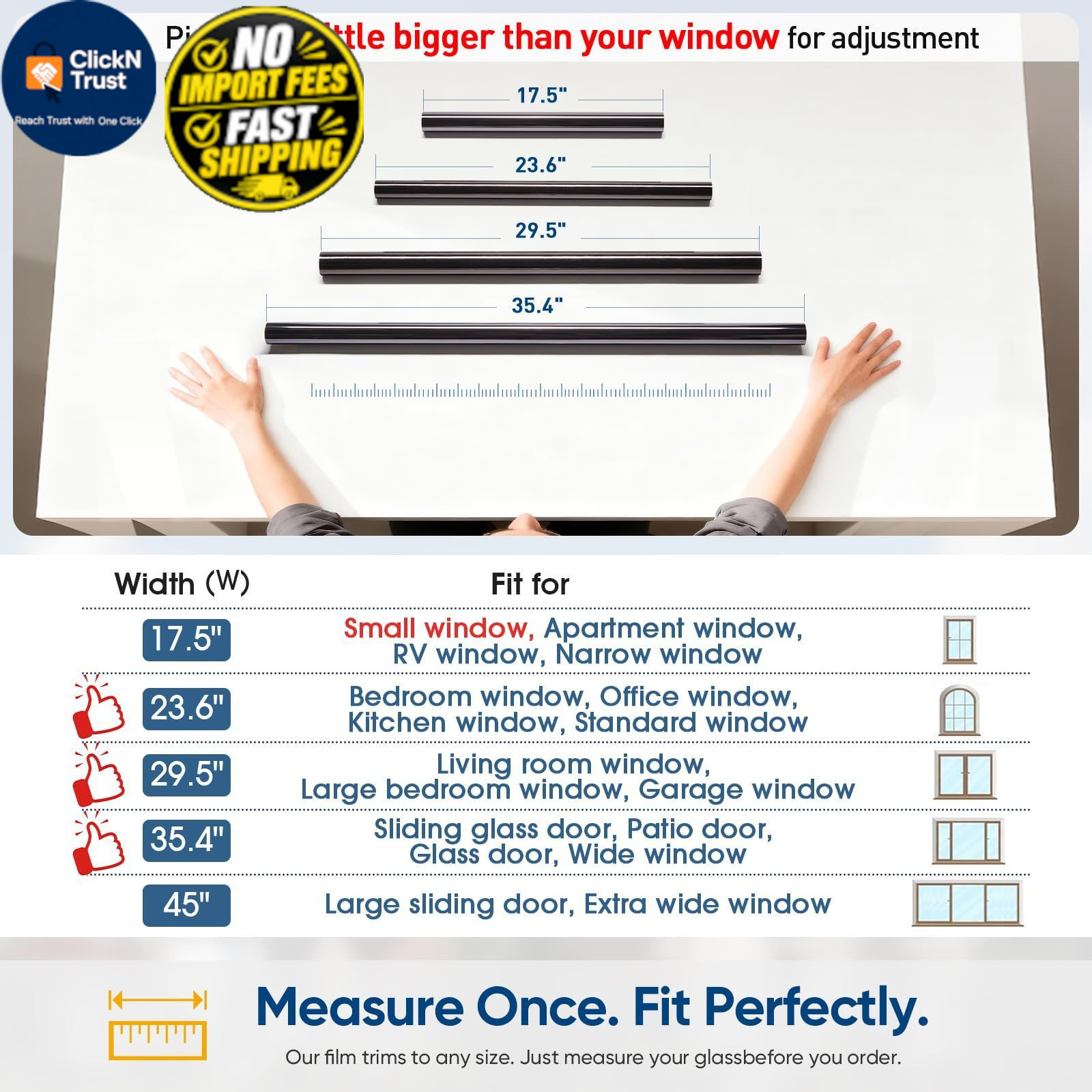 SUNBABY Window Tint for Home, One Way Privacy Film 17.5 x 78.7inch, Black