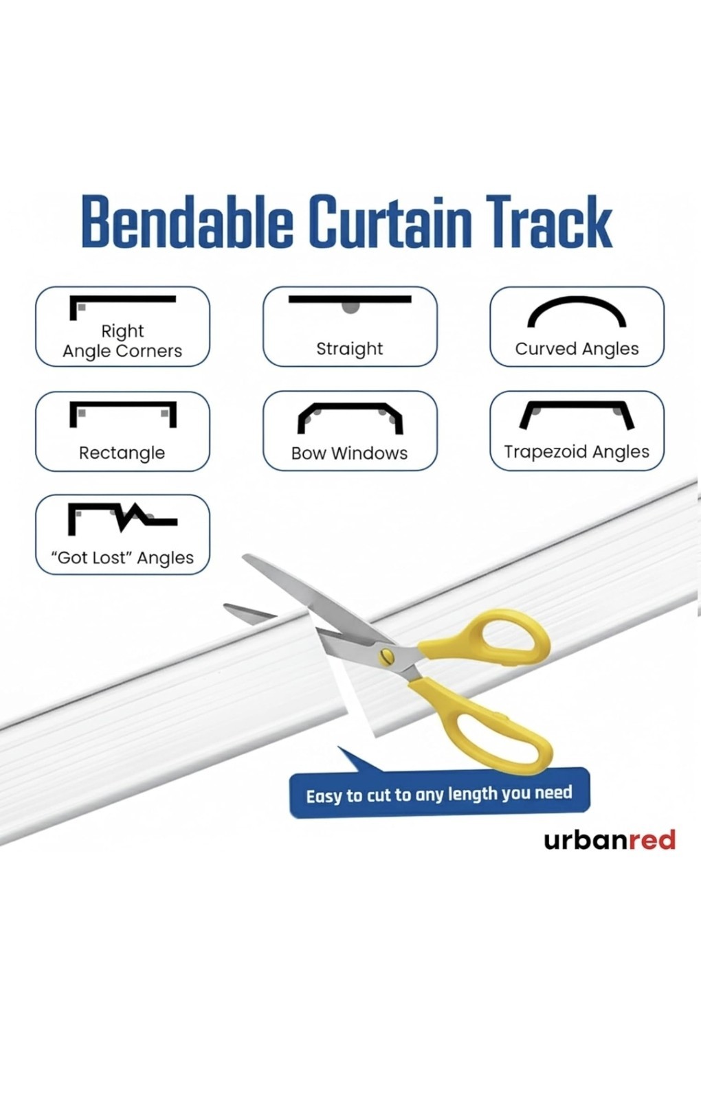 UrbanRed Flexible Bendable Ceiling Curtain Track, 16.4FT (5m), Ceiling Mount