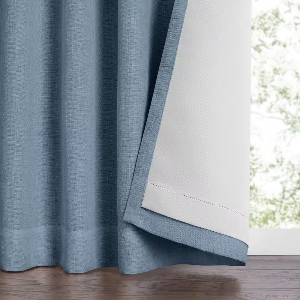 Harrow Blue Polyester Blend Solid Texture 52 In. W X 108 In. L Rod Pocket/Backta