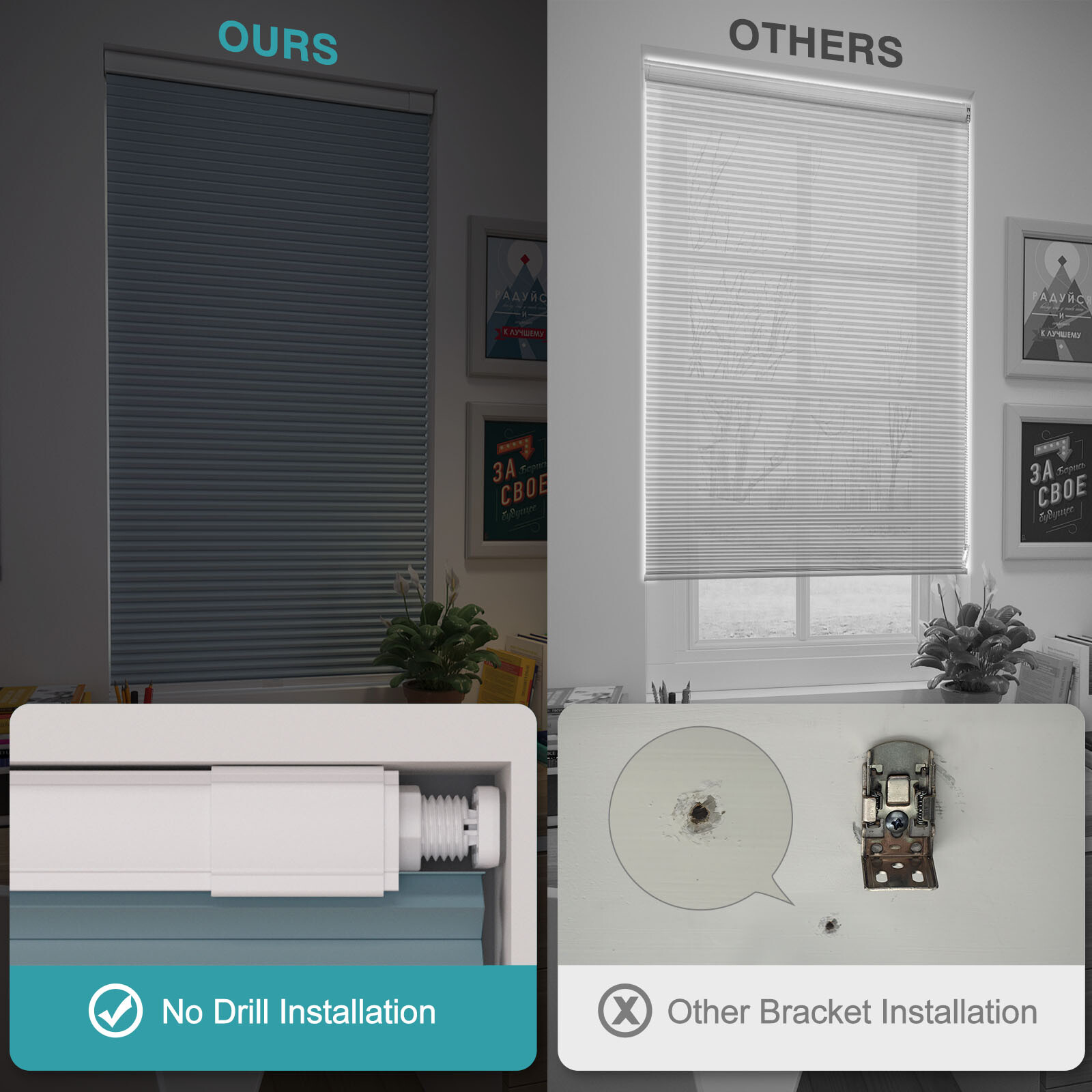 Blackout 1.5” Cellular Shades Honeycombs for Window No Drill No Tools Cordless