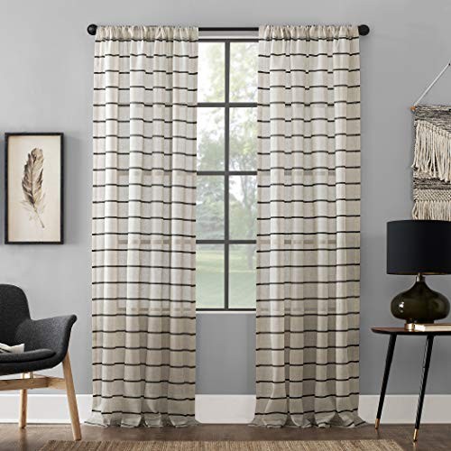 Twill Stripe Anti-Dust Allergy/Pet 52″W x 84″L (Pack of 1) Black/Linen Curtain