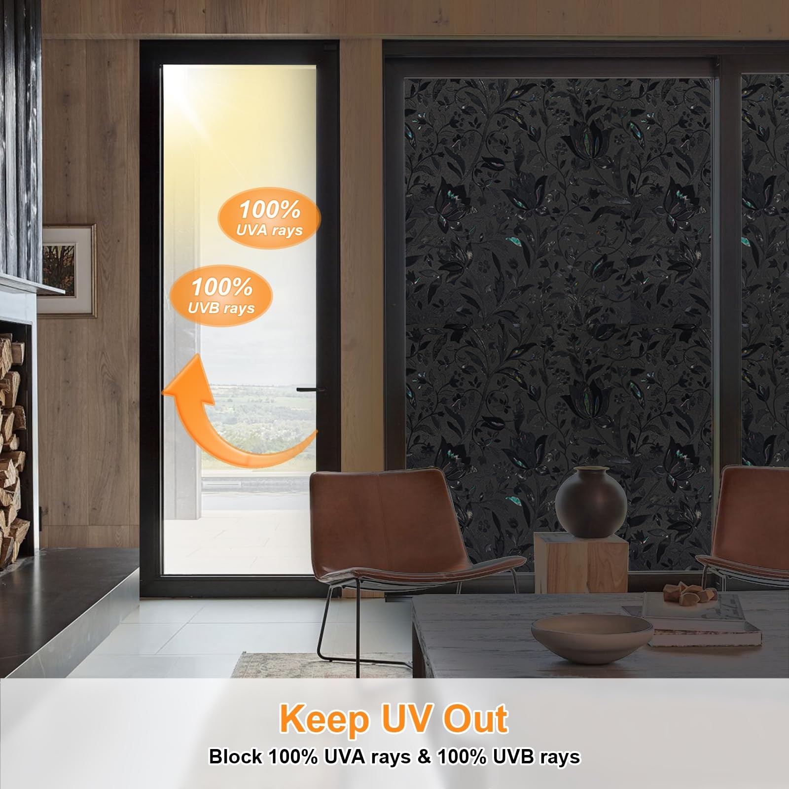 SUNDEF FILM Blackout Window Film, 100% Sun Light 17.5″ x 78.7″, Black-tulip