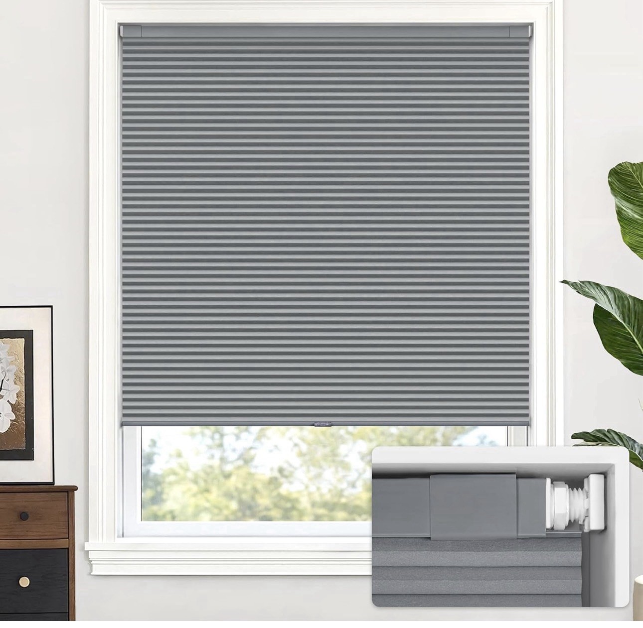 LazBlinds Cordless Cellular Blackout Shades No Drill Dark Gray 47W x 48H Hnycmb