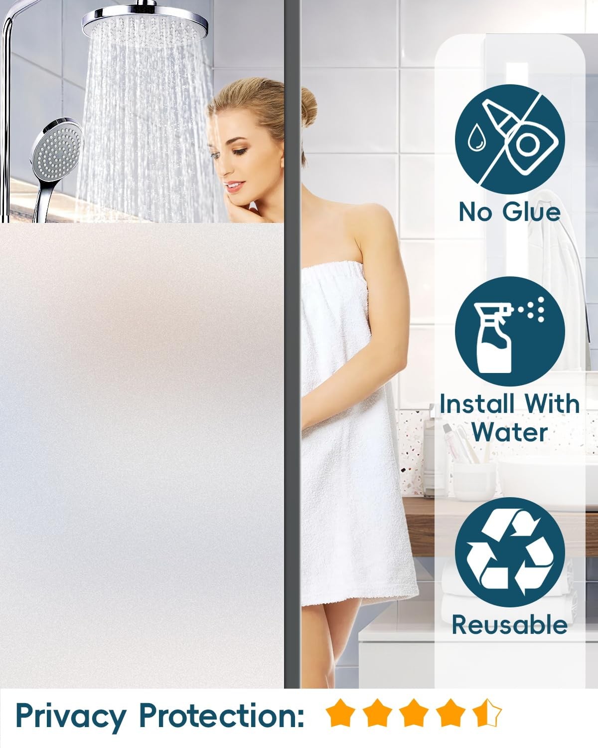 Dwersty Frosted Glass Window Privacy Film 17.5 Inch * 78.74 Inch, White
