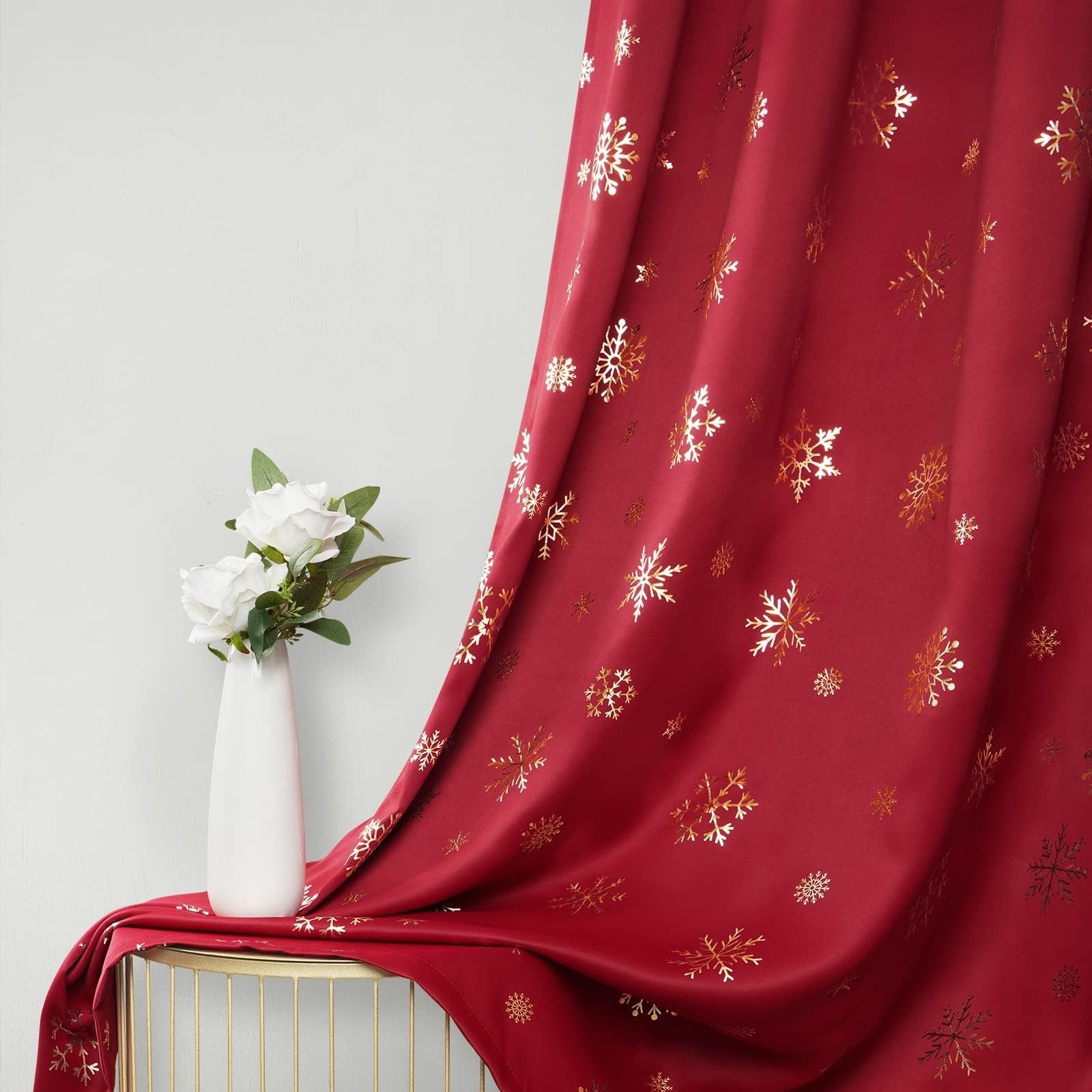 FRAMICS Gold Snowflake Foil Print Christmas Curtains, Thermal Insulated Black…