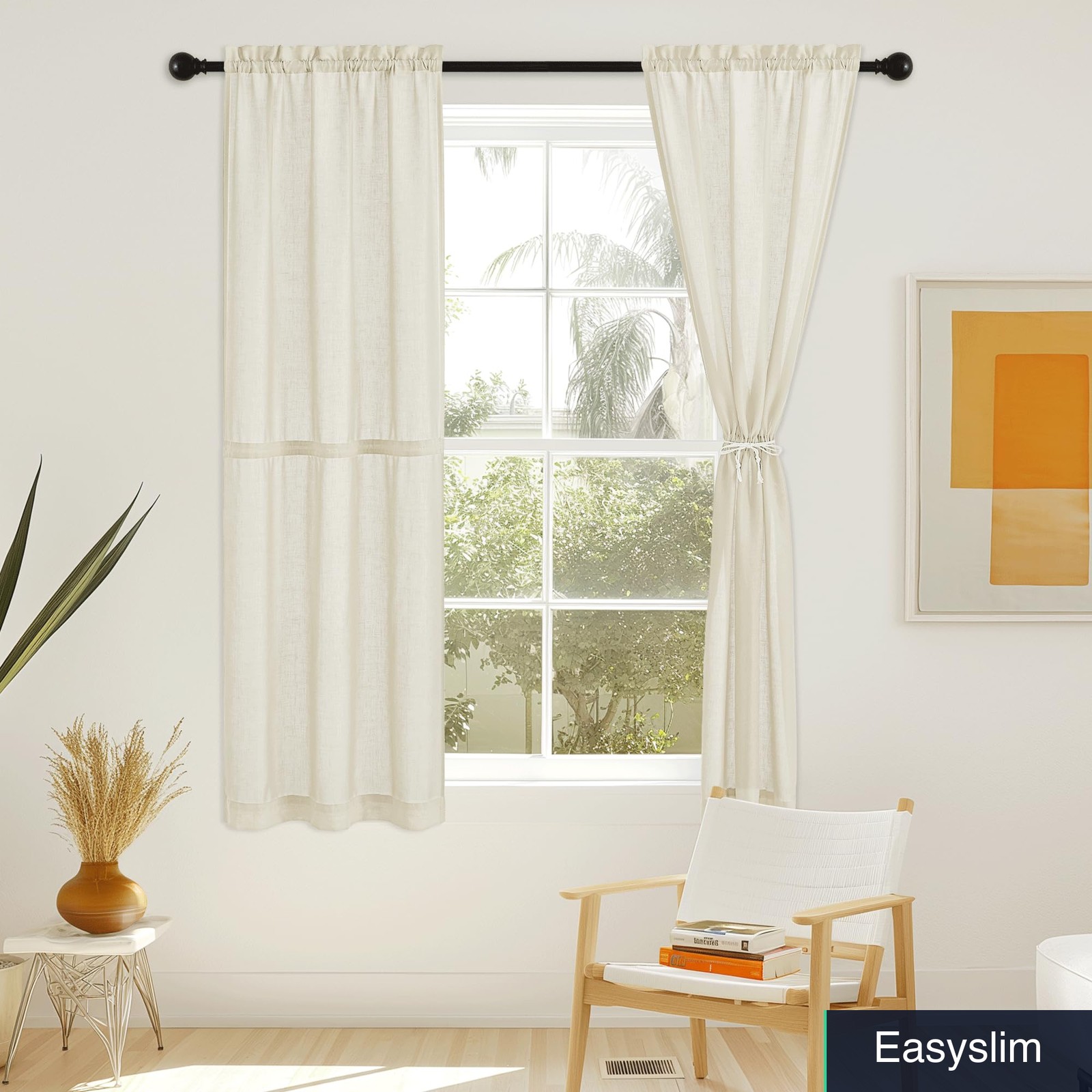 Linen French Door Curtain with Drawstring Tieback, 26″W x 80″L Rod Pocket