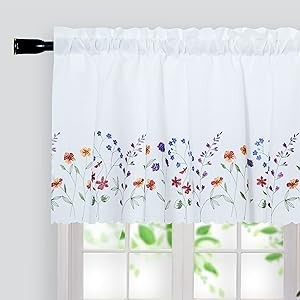PKT Floral Embroidery Curtain Valance, White Elegant Decorative Flowers Window