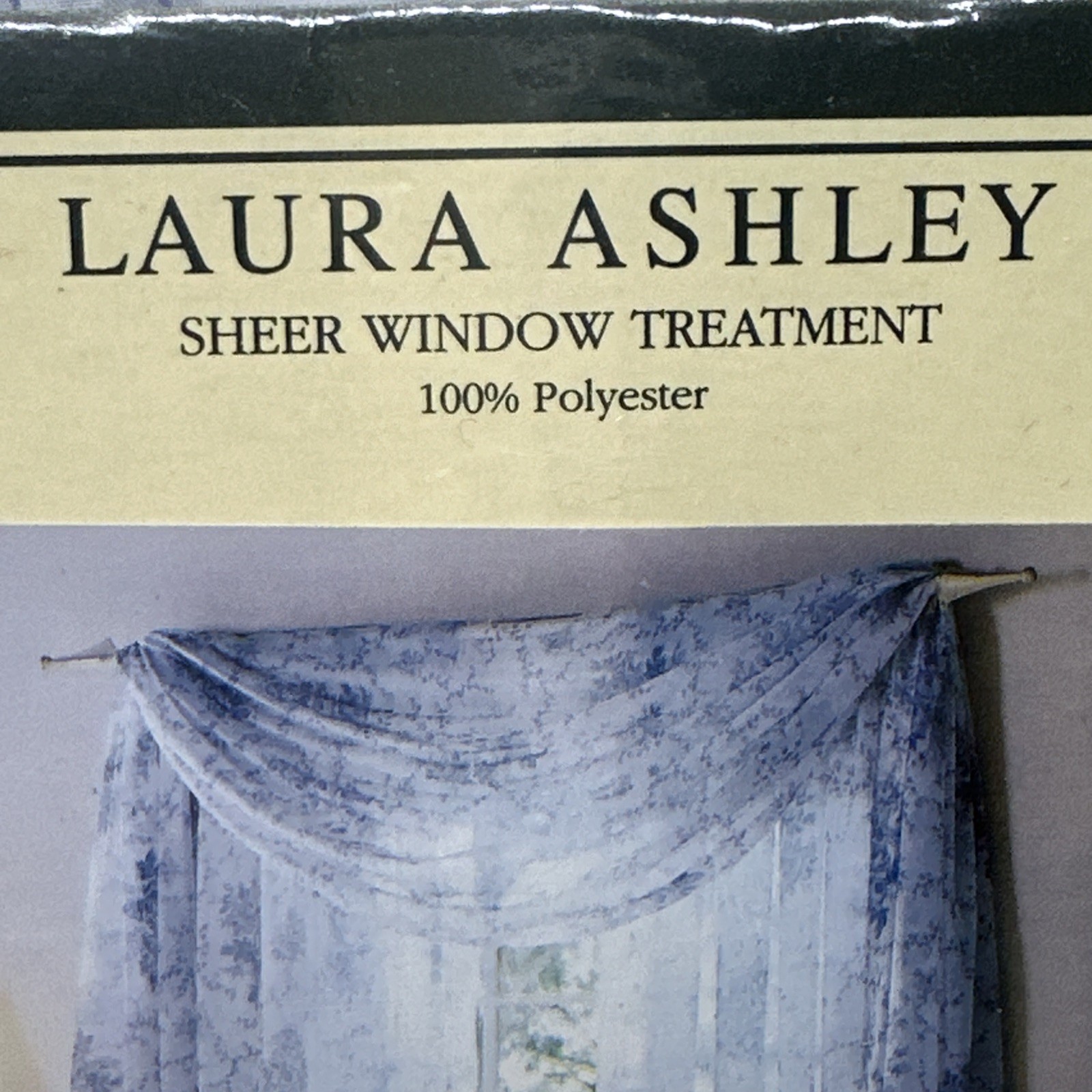 VTG Laura Ashley Sophia 2PC Sheer Blue White Floral Panels & 1PC Bluoson Valance