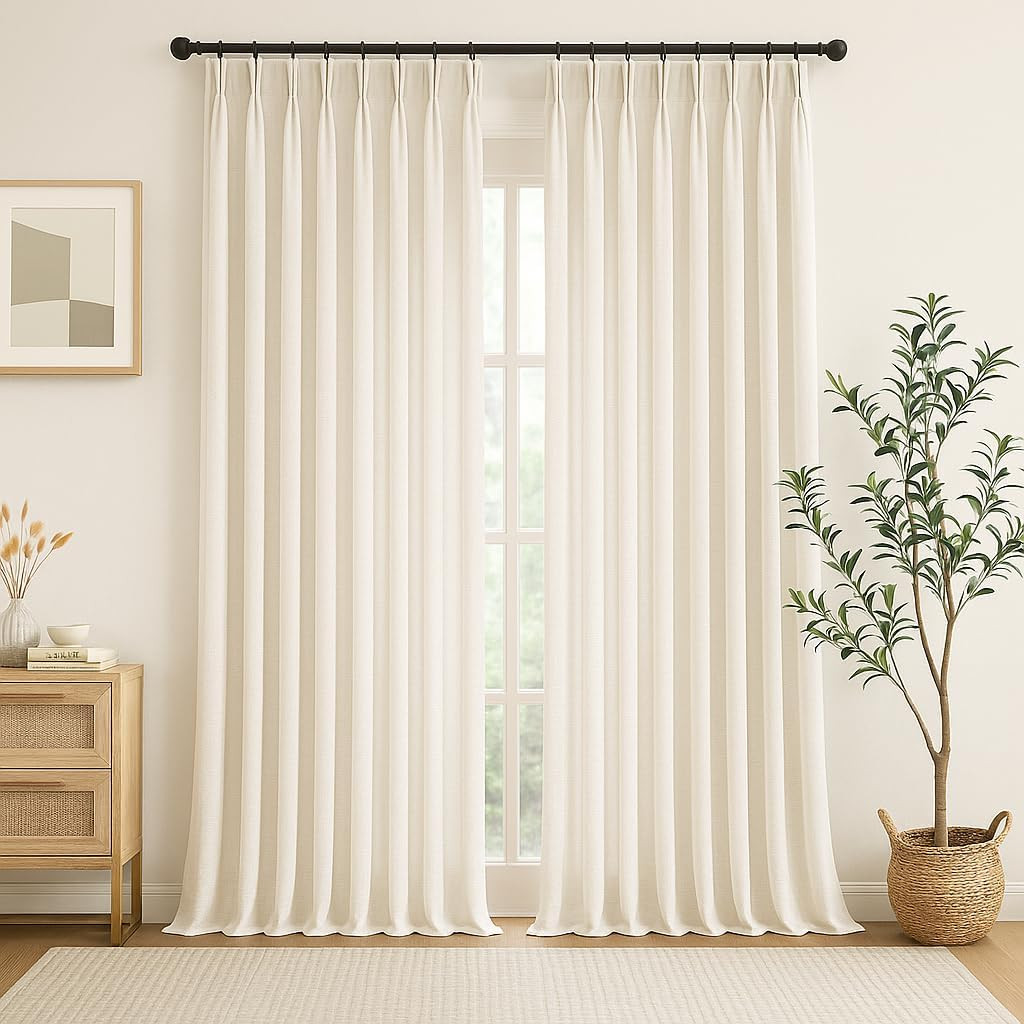 Elegant Natural Sheer Pinch Pleated Curtains, 40″x96″, 2 Panels for Home Decor