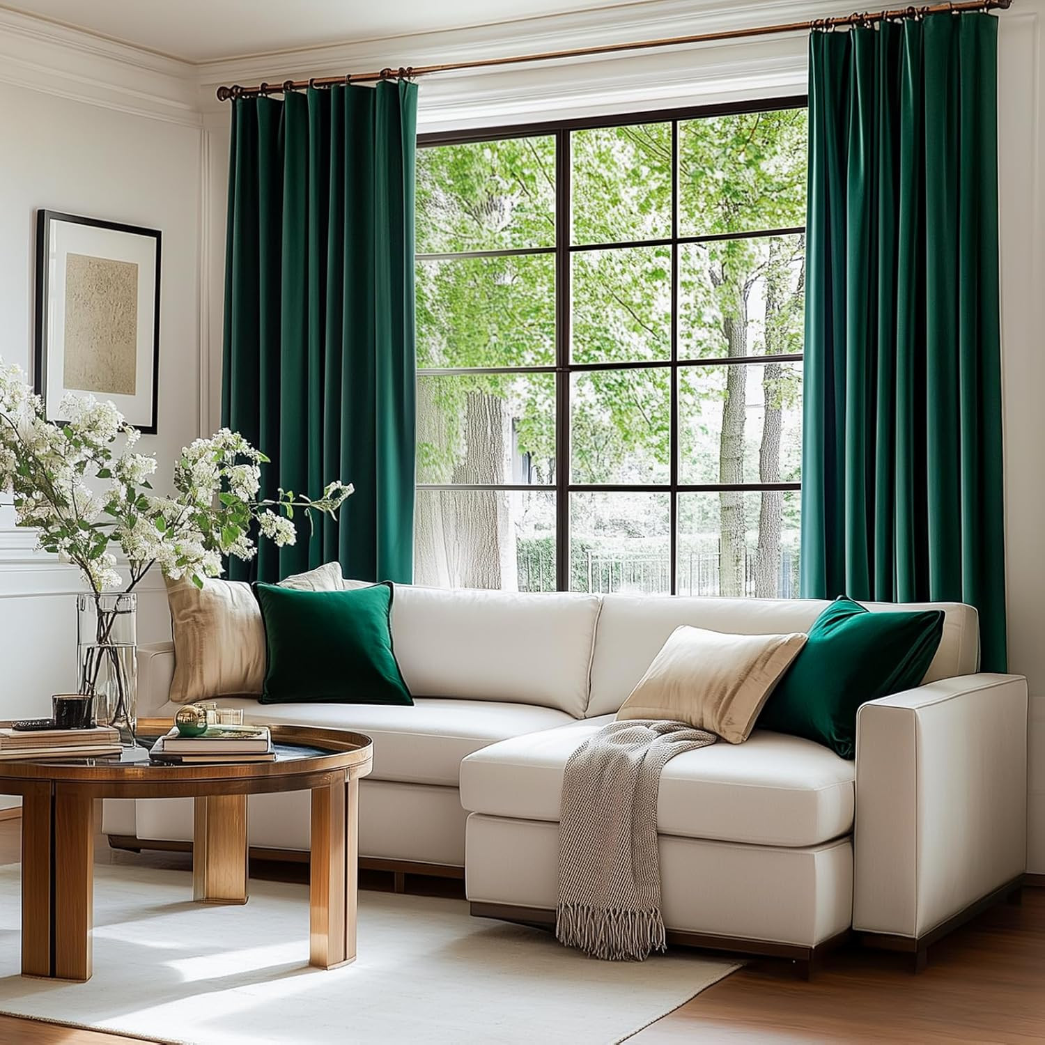 Emerald Green Velvet Room Darkening Curtains 84″ – 2 Panels for Home Decor