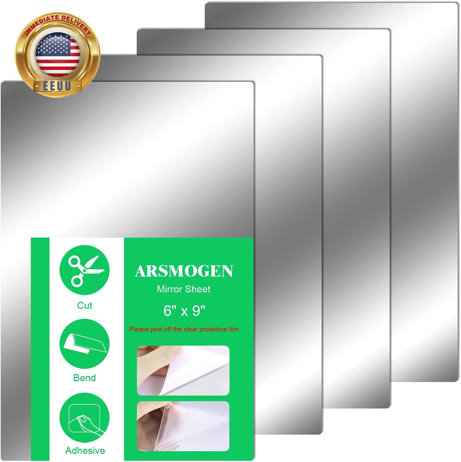 4 Pieces Flexible Cut to Size Mirror Sheet 6″ X 9″, Self Adhesive Non Glass Mirr
