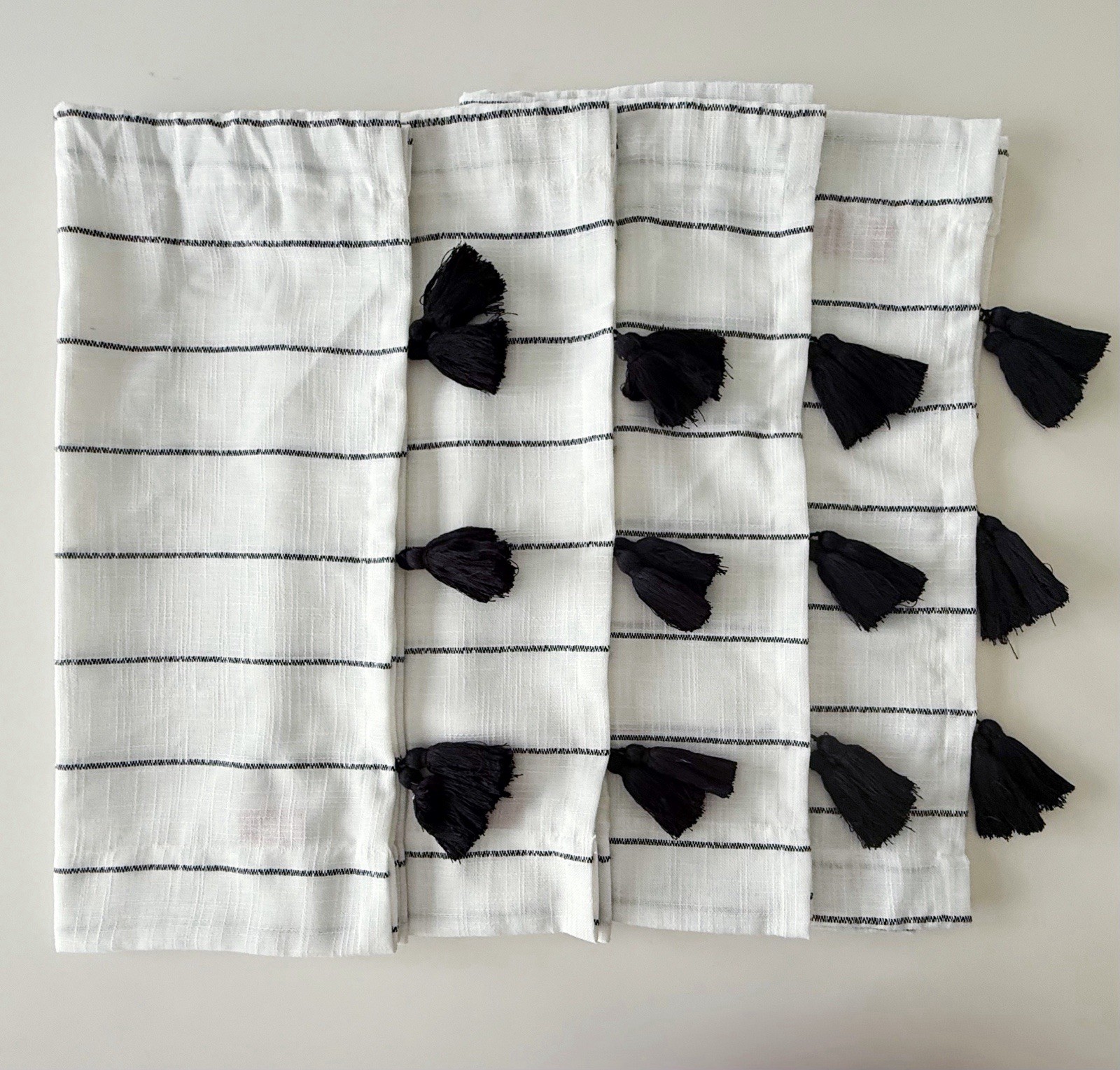 OPALHOUSE Tassel Curtain Drapes Black White Stripe : 24″H 42″W – Set Of 4 Panels