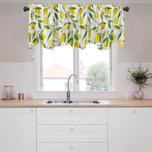 Nature Window Exotic Lemon Tree Branches Treatment Valance Watercolor Yellow