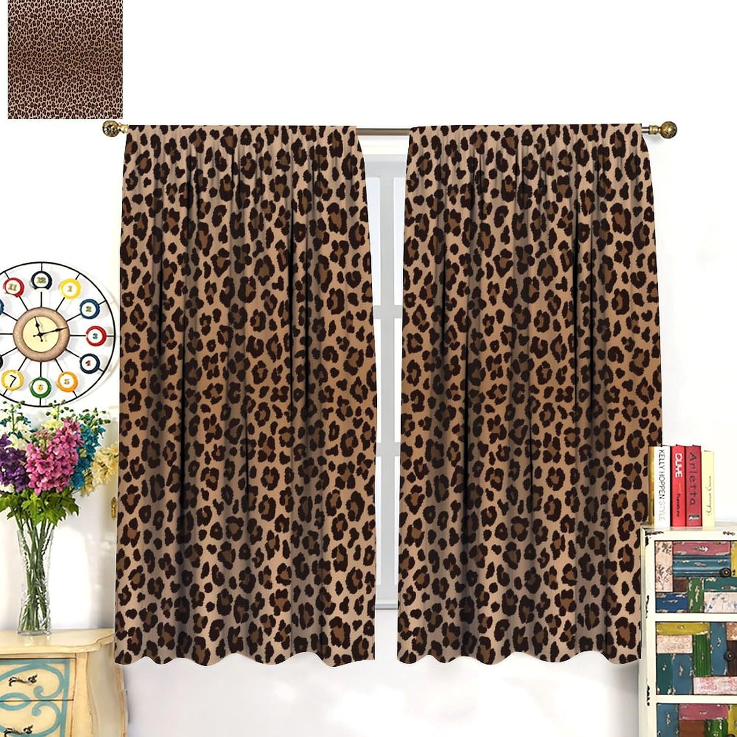 Leopard Print Blackout Curtains, 84″x84″ 2 Panel Set for Wild Home Decor