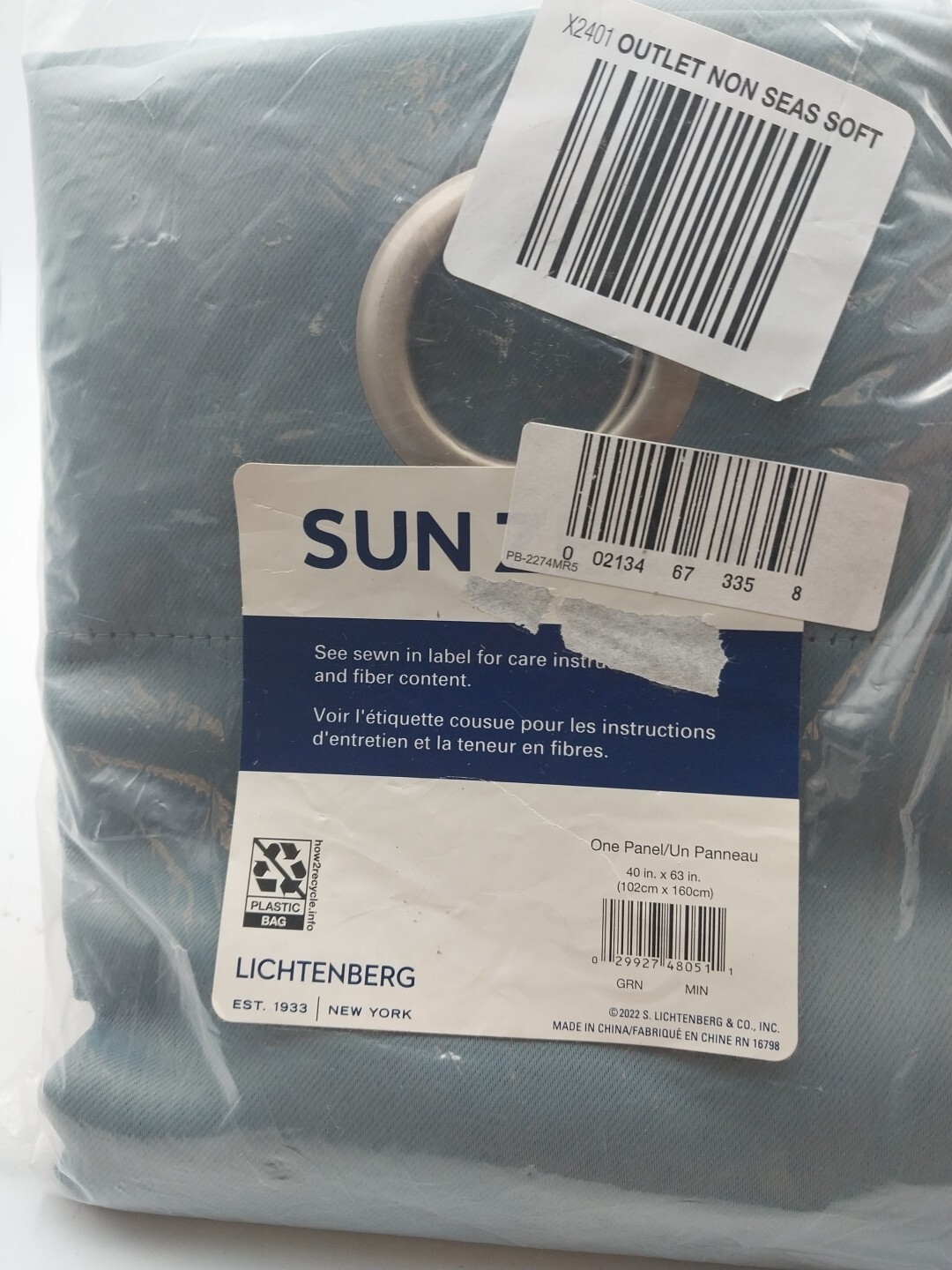 Sun Zero Panel Curtain Grommet 40in x 63in Mineral Blue