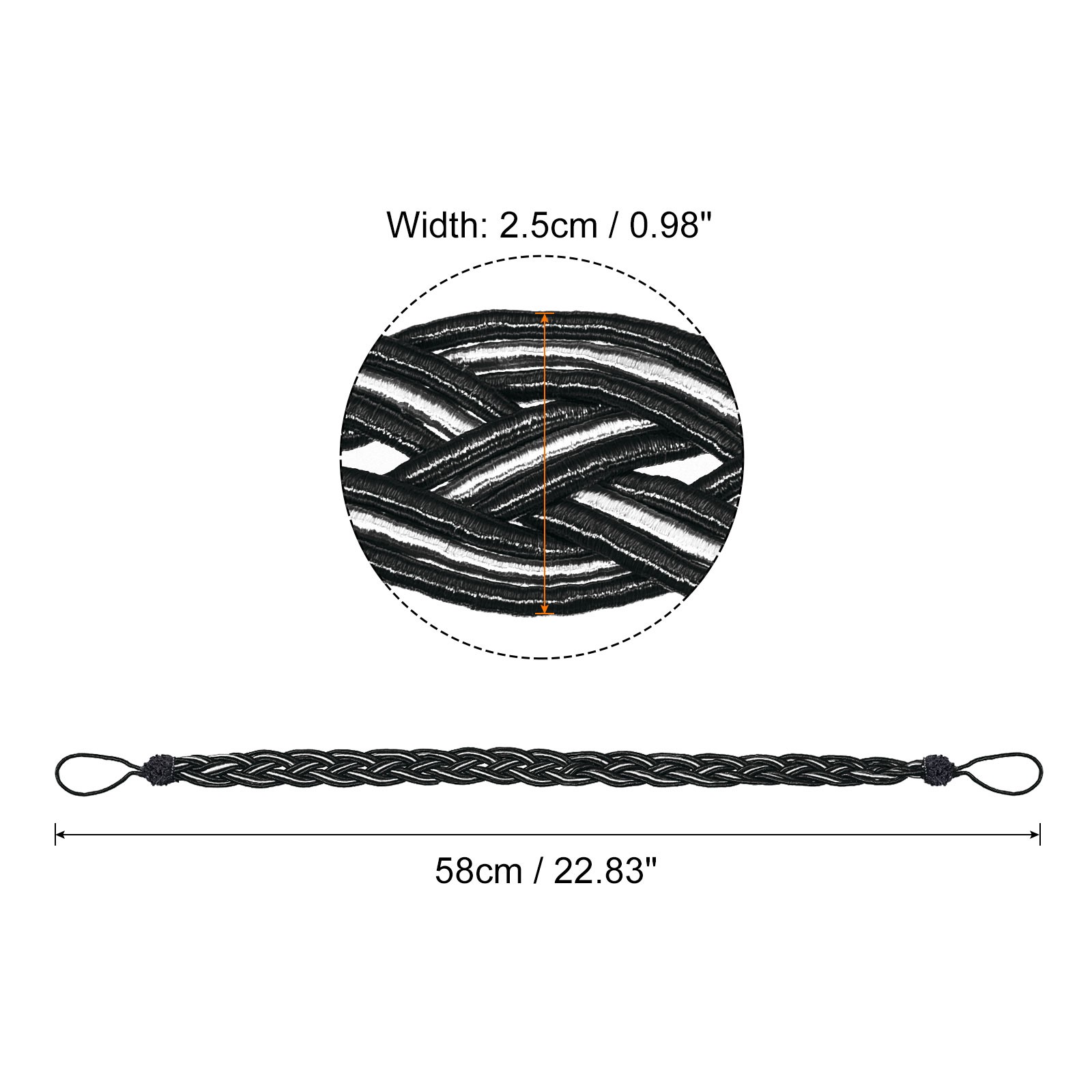 4Pcs 23″ Curtain Tiebacks Braid Drapery Holdback Holder with Hooks Black/Silver