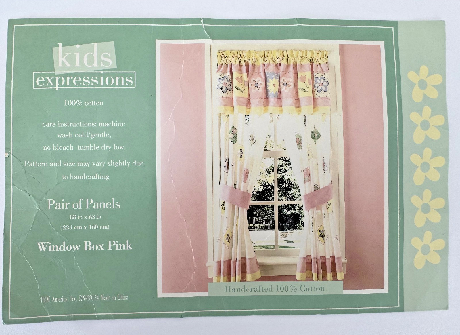 Window Box curtains ~ embroidered, appliqued FLOWERS on white lawn NEW