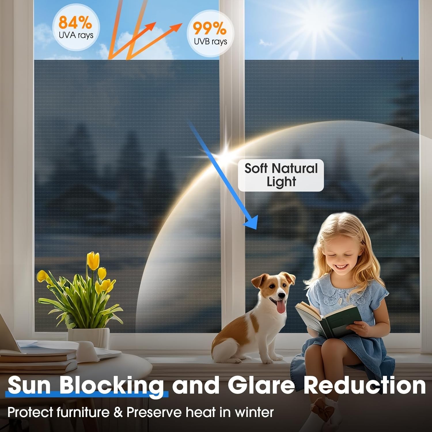 Coavas One Way Privacy Window Film Reflective Tint for Home Static Heat Blocking