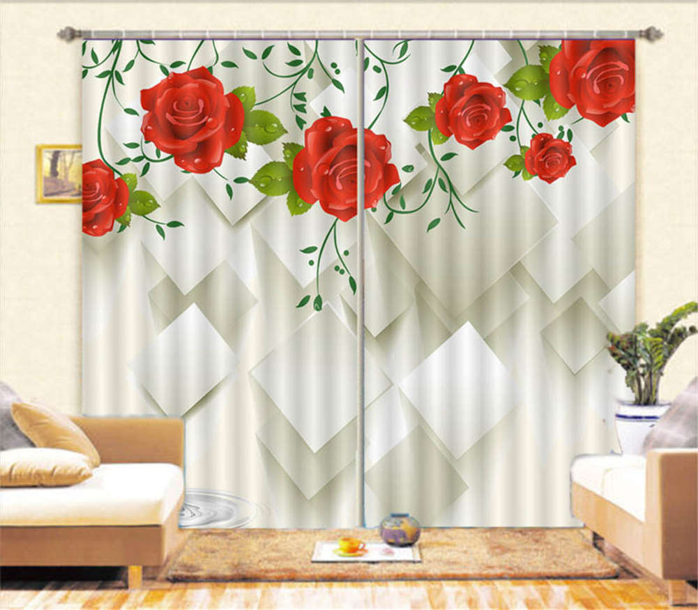 Enthusiasm Red Rose 3D Curtain Blockout Photo Print Curtains Drape Fabric Window