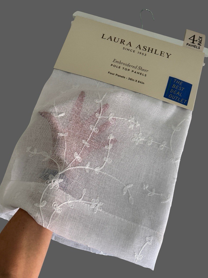 Laura Ashley Window Curtains 4 FOUR Panels 38 x 84 White White Embroidered Sheer