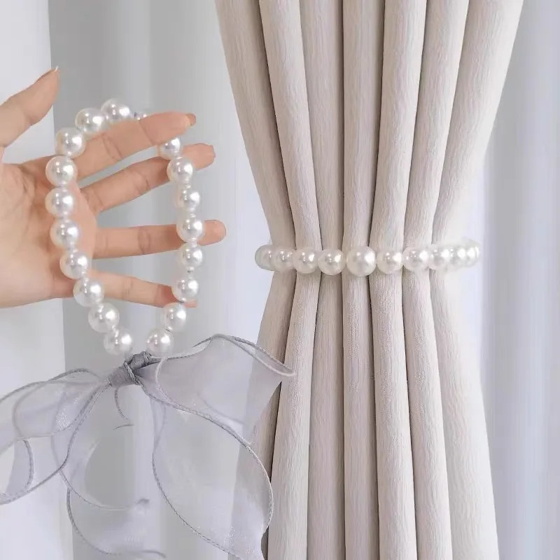 1pc Art Deco Style Plastic Curtain Tiebacks with Bow and Pearl Accents