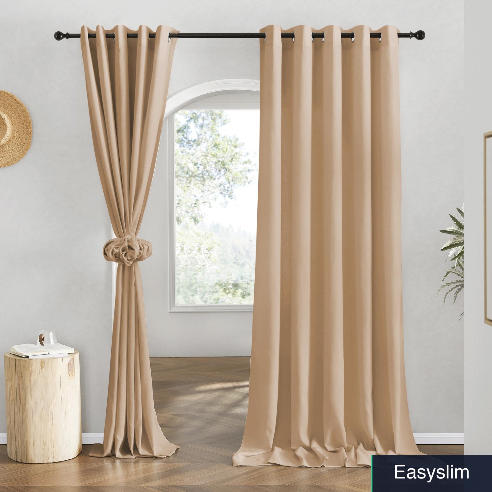 Linen Curtains Camel 68 x 84 Inch Grommet Top 2 Panels Semi Sheer