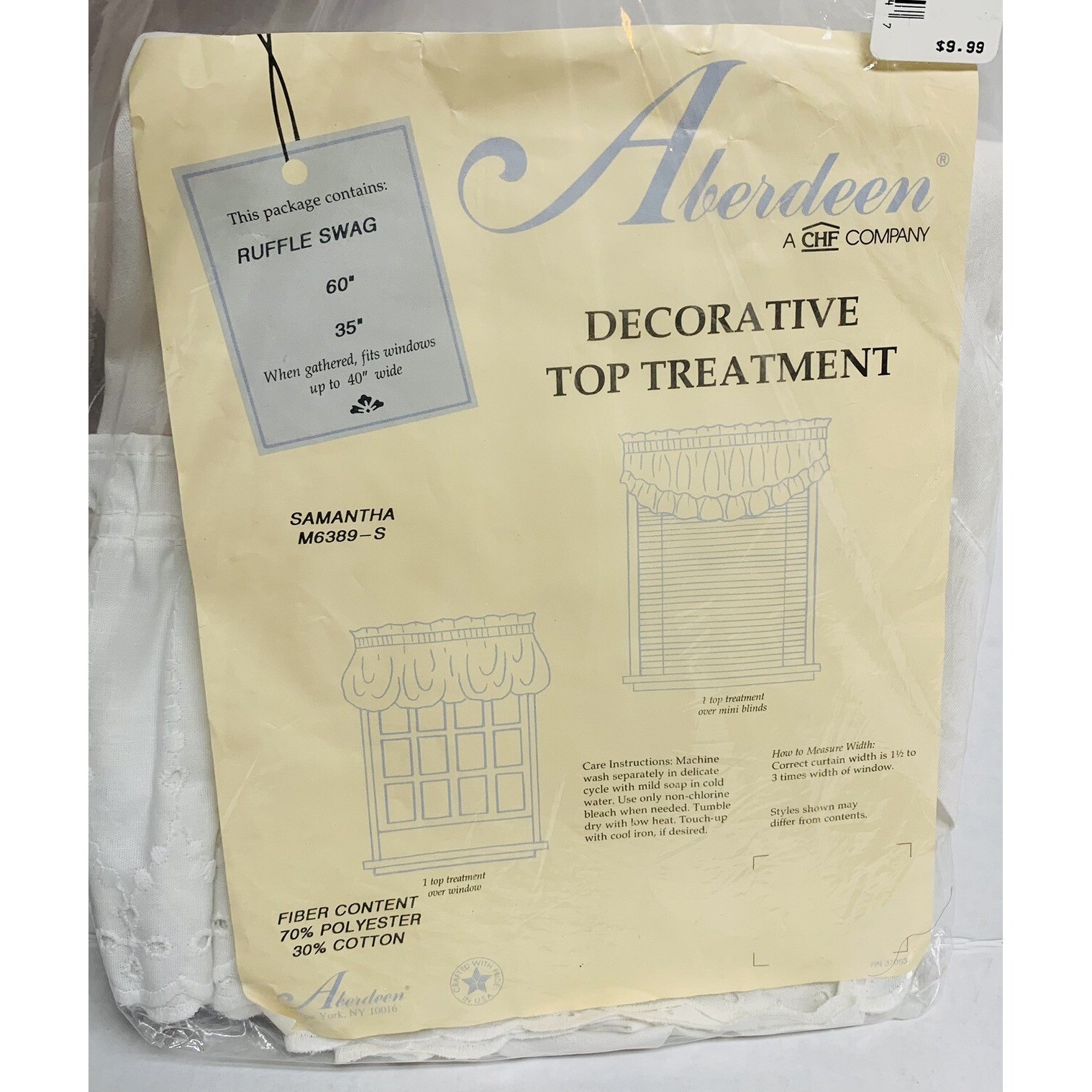 Vintage White Cotton Eyelet Ruffle Swag Curtain 60″ x 35″ Made in USA NEW NOS